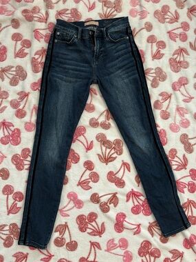 7 For All Mankind Dark Blue Skinny Jeans with Black Side Stripe